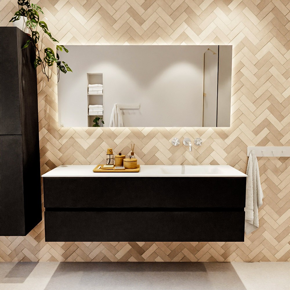 MONDIAZ VICA 150cm mueble de baño Urban 2 cajones. Lavabo CLOUD Derecho sin orificio, color Talc. 2 color Talc.