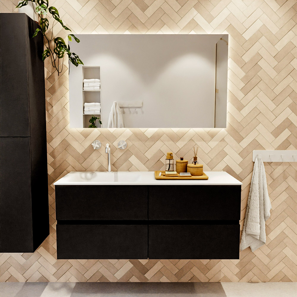 MONDIAZ VICA 120cm mueble de baño Urban 4 cajones. Lavabo CLOUD Izquierda 1 orificio, color Talc. 2 color Talc.