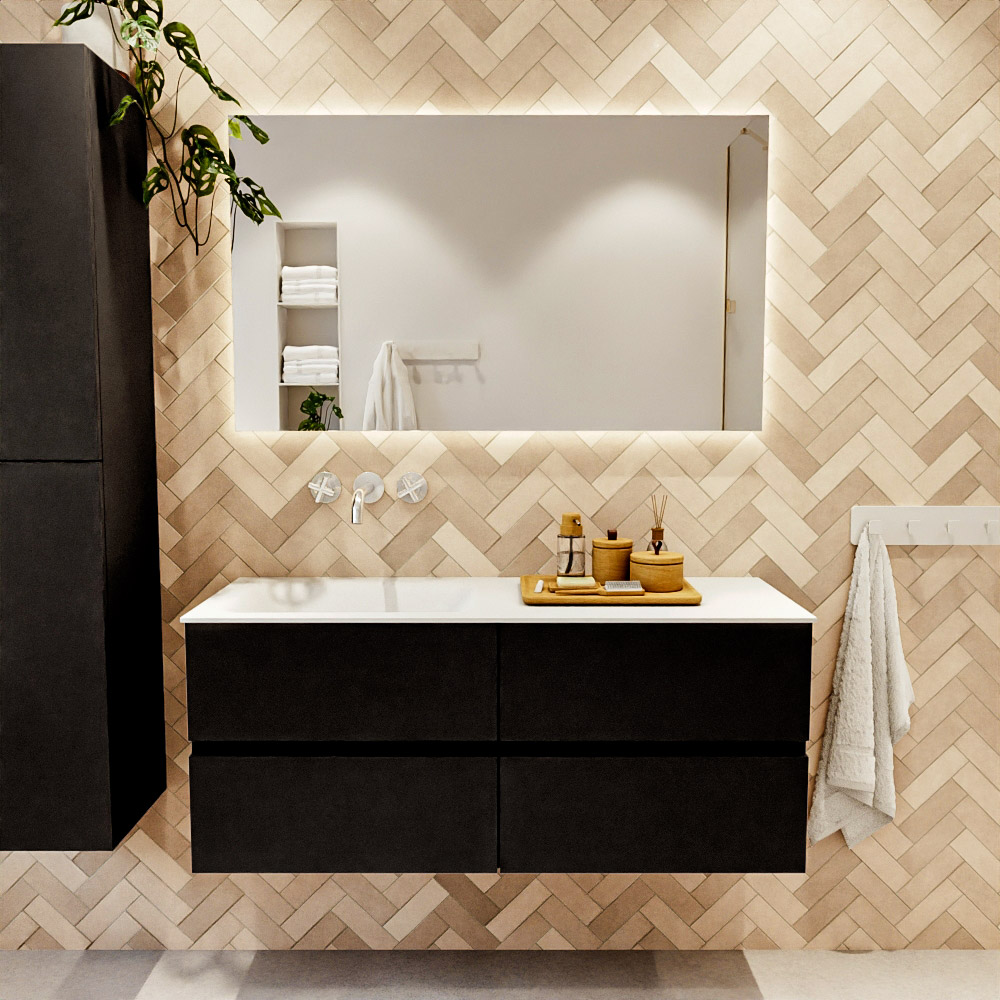 MONDIAZ VICA 120cm mueble de baño Urban 4 cajones. Lavabo CLOUD Izquierda sin orificio, color Talc. 2 color Talc.