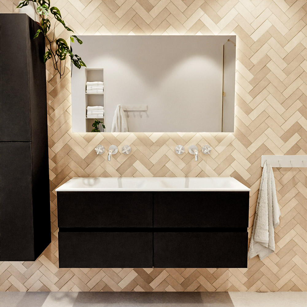 MONDIAZ VICA 120cm mueble de baño Urban 4 cajones. Lavabo CLOUD Doble sin orificio, color Talc. 2 color Talc.