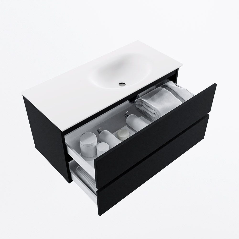 MONDIAZ VICA 100cm mueble de baño Urban 2 cajones. Lavabo MOON Derecho sin orificio, color Talc. 7 MONDIAZ VICA 100cm mueble de baño Urban 2 cajones. Lavabo MOON Derecho sin orificio, color Talc. - Imagen 7