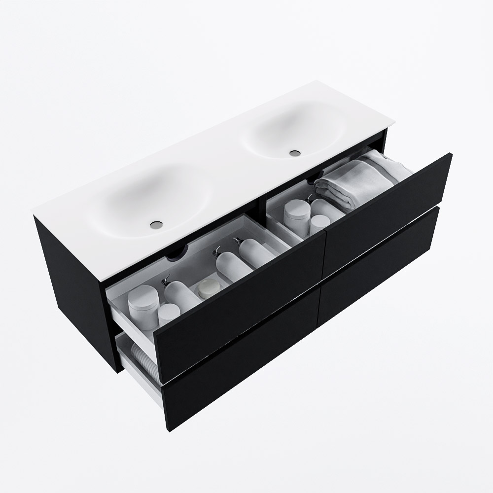 MONDIAZ VICA 140cm mueble de baño Urban 4 cajones. Lavabo MOON Doble sin orificio, color Talc. 7 MONDIAZ VICA 140cm mueble de baño Urban 4 cajones. Lavabo MOON Doble sin orificio, color Talc. - Imagen 7