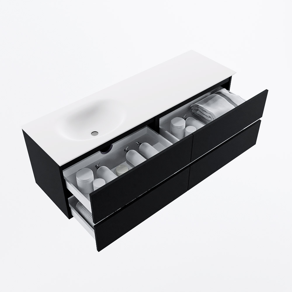 MONDIAZ VICA 150cm mueble de baño Urban 4 cajones. Lavabo MOON Izquierda 1 orificio, color Talc. 7 MONDIAZ VICA 150cm mueble de baño Urban 4 cajones. Lavabo MOON Izquierda 1 orificio, color Talc. - Imagen 7