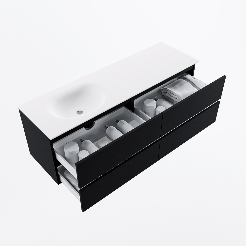 MONDIAZ VICA 150cm mueble de baño Urban 4 cajones. Lavabo MOON Izquierda sin orificio, color Talc. 7 MONDIAZ VICA 150cm mueble de baño Urban 4 cajones. Lavabo MOON Izquierda sin orificio, color Talc. - Imagen 7