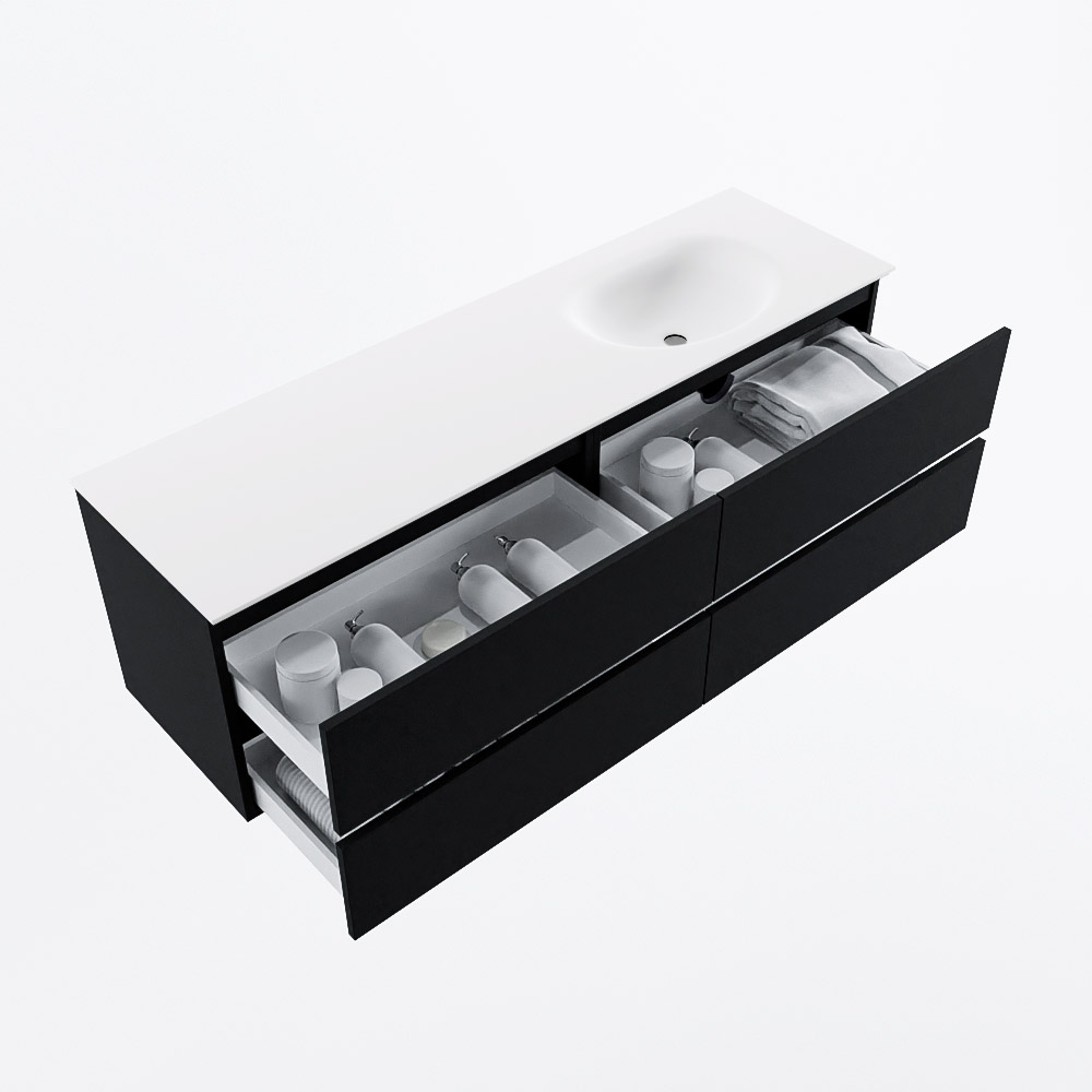 MONDIAZ VICA 160cm mueble de baño Urban 4 cajones. Lavabo MOON Derecho 1 orificio, color Talc. 7 MONDIAZ VICA 160cm mueble de baño Urban 4 cajones. Lavabo MOON Derecho 1 orificio, color Talc. - Imagen 7