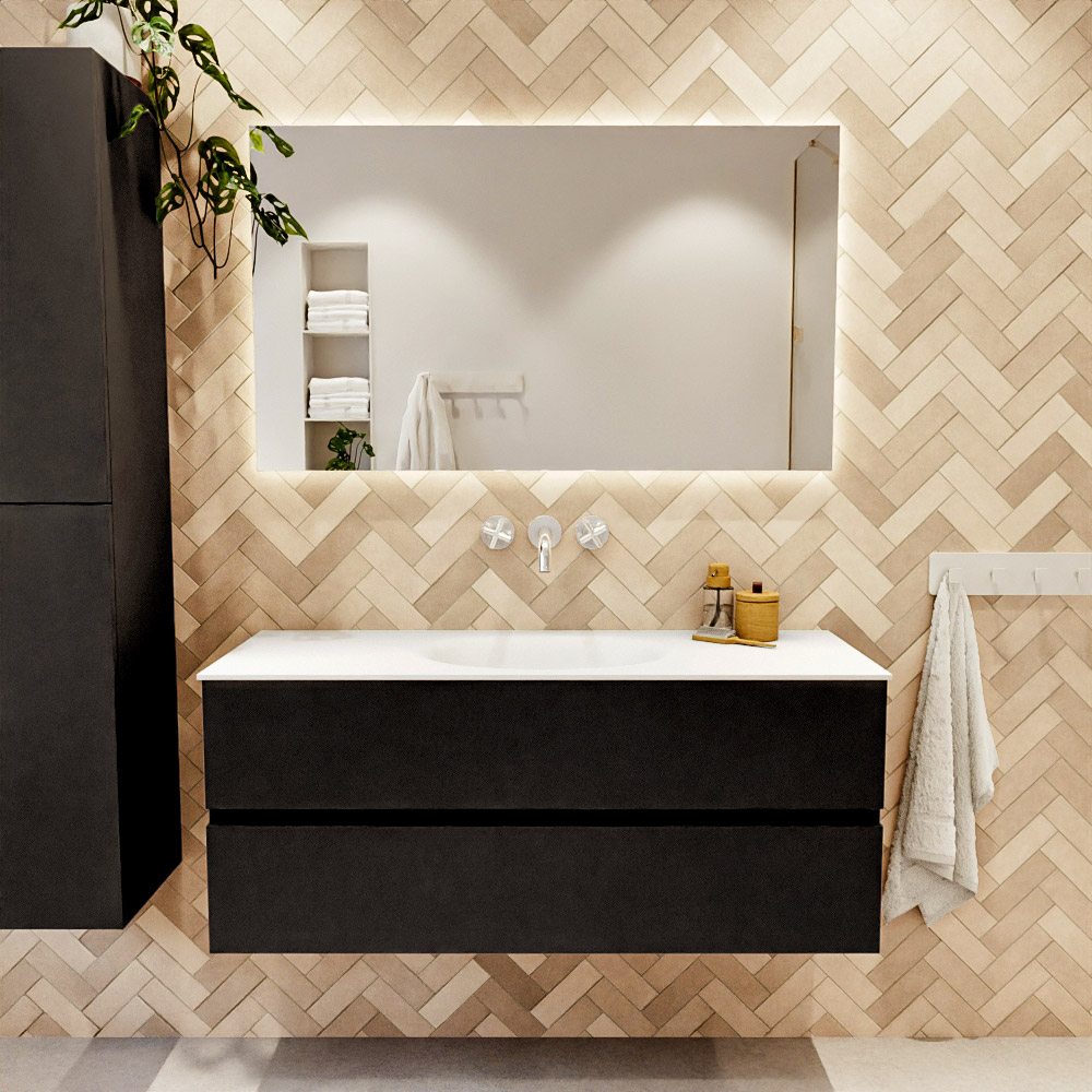 MONDIAZ VICA 120cm mueble de baño Urban 2 cajones. Lavabo MOON Centro sin orificio, color Talc. 2 color Talc.