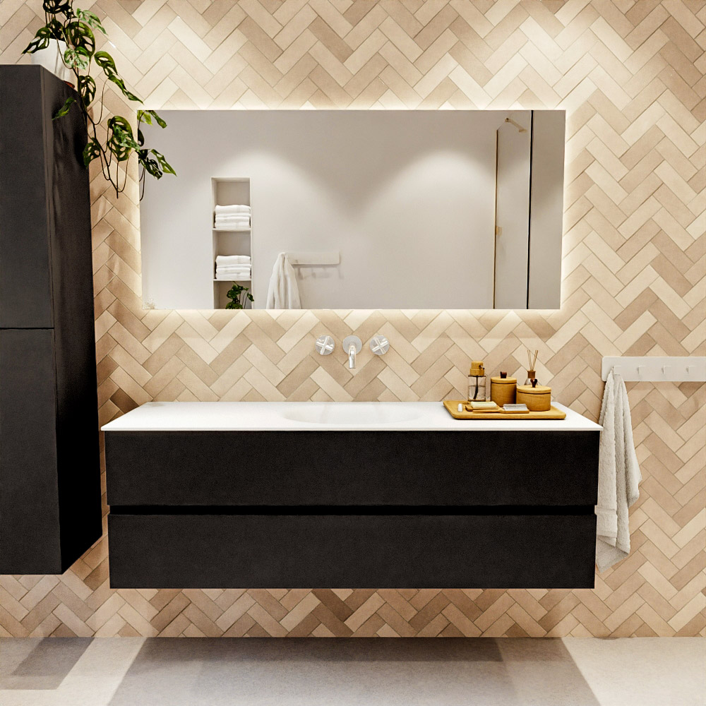MONDIAZ VICA 150cm mueble de baño Urban 2 cajones. Lavabo MOON Centro sin orificio, color Talc. 2 color Talc.
