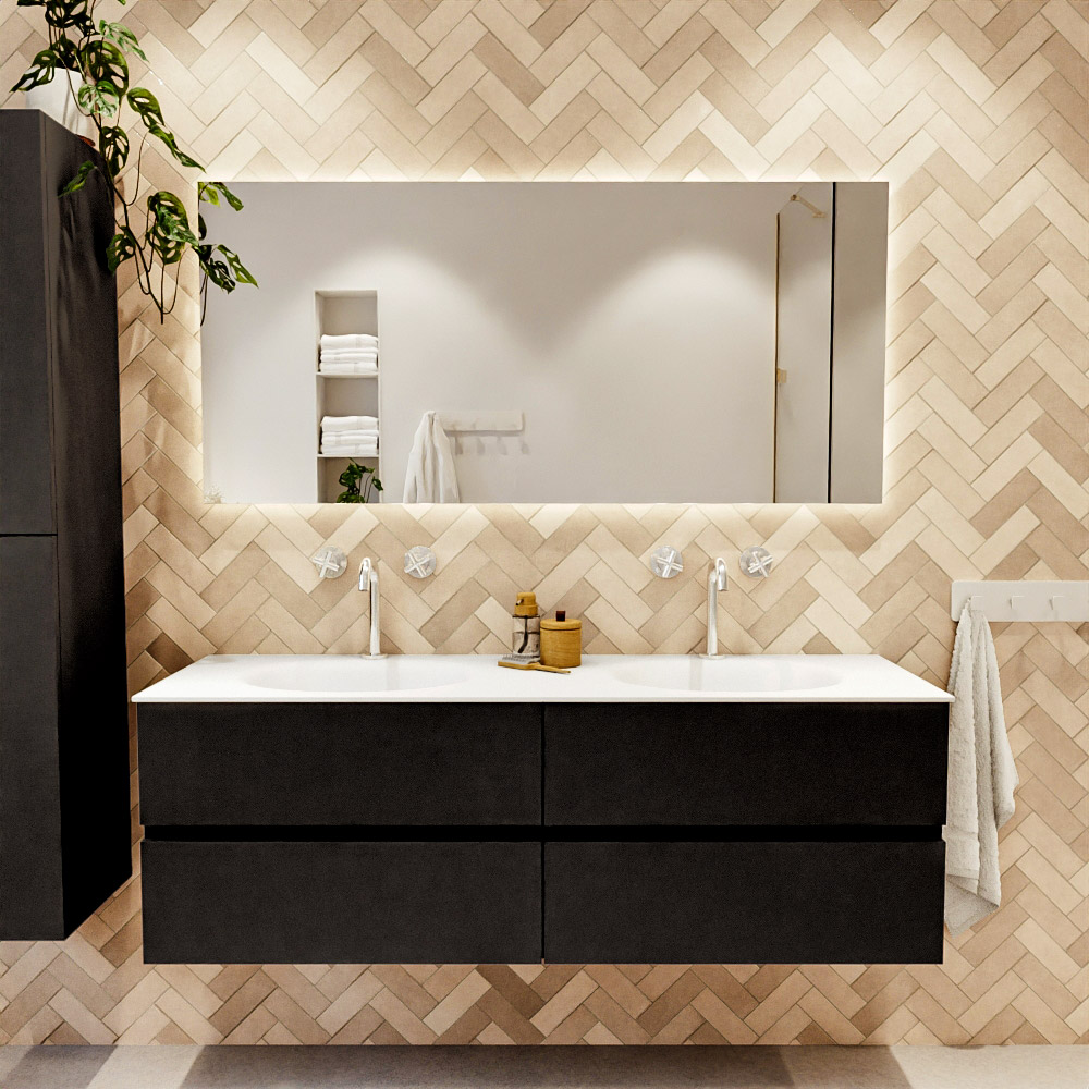MONDIAZ VICA 150cm mueble de baño Urban 4 cajones. Lavabo MOON Doble 2 orificios, color Talc. 2 color Talc.