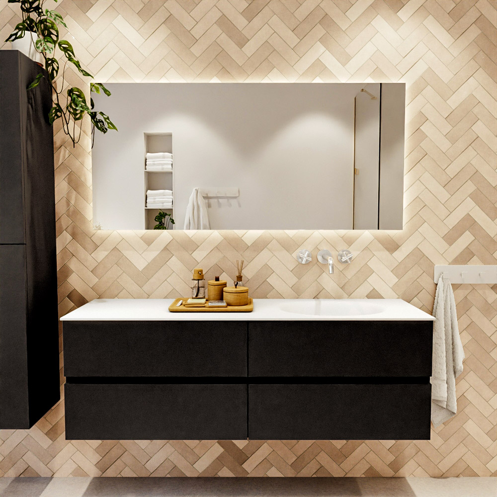 MONDIAZ VICA 150cm mueble de baño Urban 4 cajones. Lavabo MOON Derecho sin orificio, color Talc. 2 color Talc.