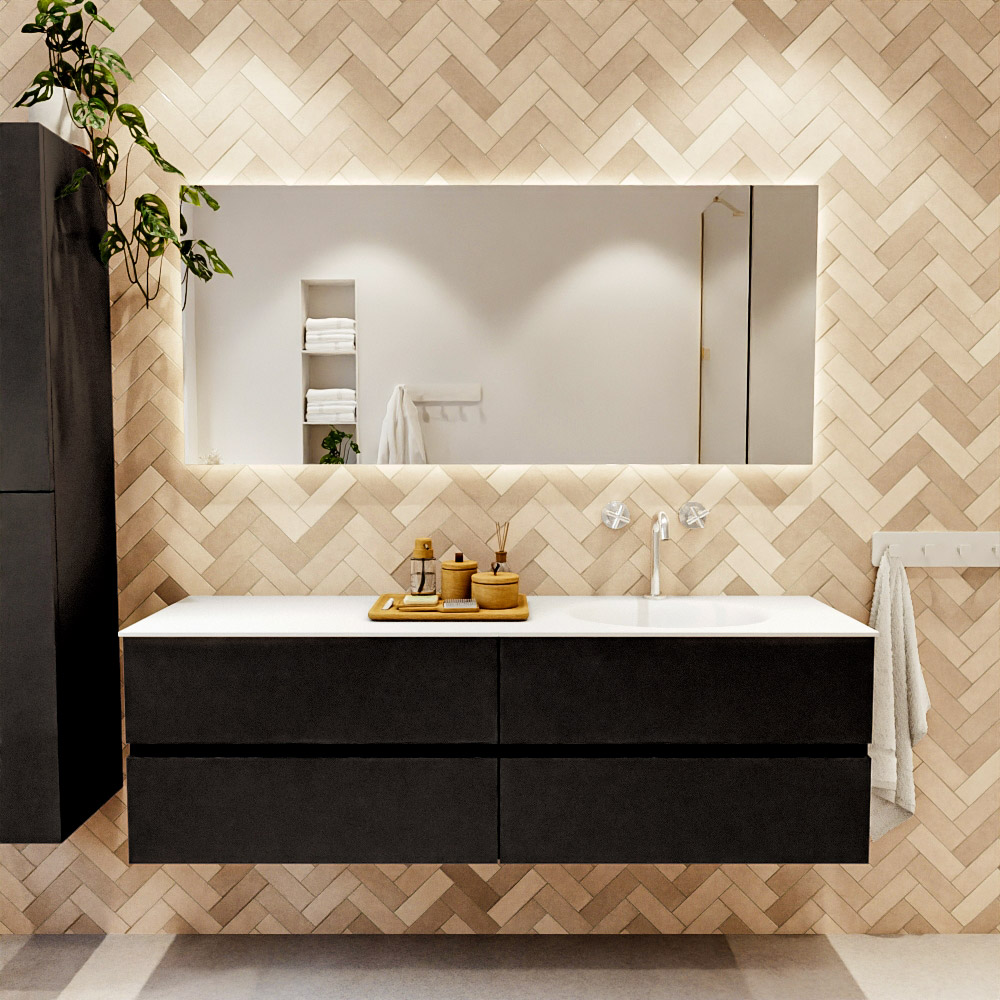 MONDIAZ VICA 160cm mueble de baño Urban 4 cajones. Lavabo MOON Derecho 1 orificio, color Talc. 2 color Talc.