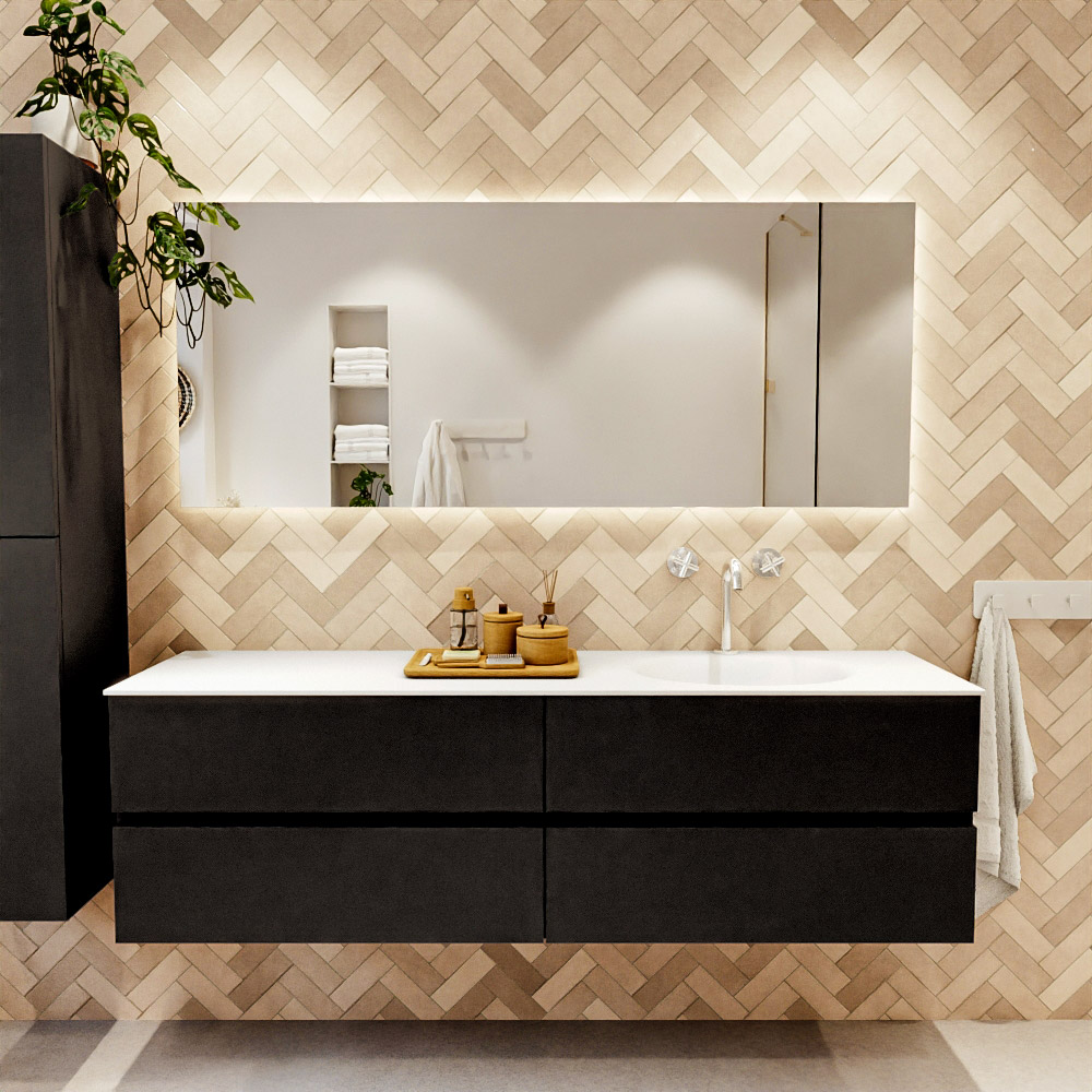 MONDIAZ VICA 170cm mueble de baño Urban 4 cajones. Lavabo MOON Derecho 1 orificio, color Talc. 2 color Talc.