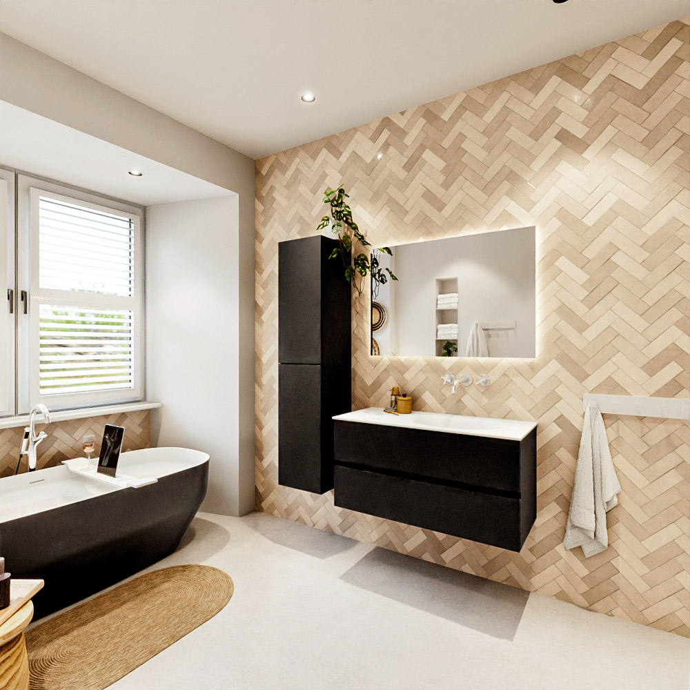 MONDIAZ VICA 100cm mueble de baño Urban 2 cajones. Lavabo MOON Derecho sin orificio, color Talc. 4 MONDIAZ VICA 100cm mueble de baño Urban 2 cajones. Lavabo MOON Derecho sin orificio, color Talc. - Imagen 4