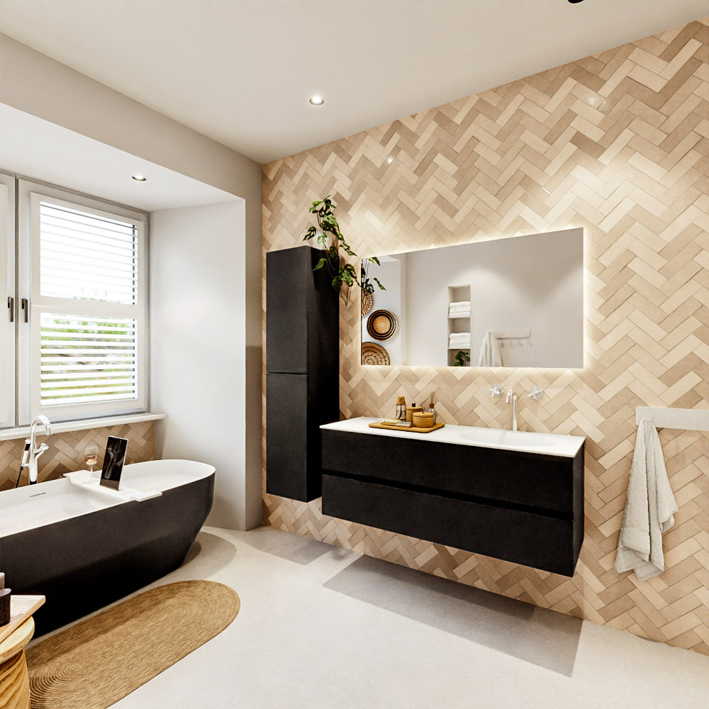 MONDIAZ VICA 130cm mueble de baño Urban 2 cajones. Lavabo MOON Derecho 1 orificio, color Talc. 4 MONDIAZ VICA 130cm mueble de baño Urban 2 cajones. Lavabo MOON Derecho 1 orificio, color Talc. - Imagen 4