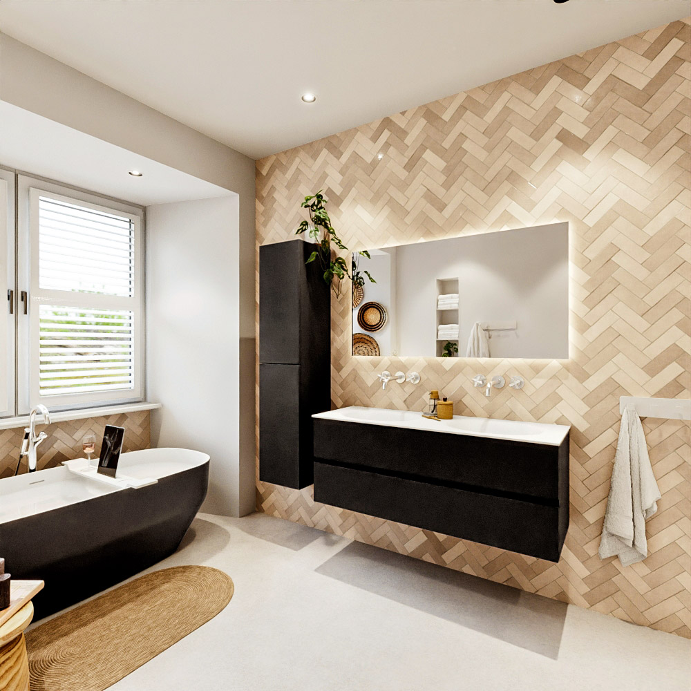MONDIAZ VICA 130cm mueble de baño Urban 2 cajones. Lavabo MOON Doble sin orificio, color Talc. 4 MONDIAZ VICA 130cm mueble de baño Urban 2 cajones. Lavabo MOON Doble sin orificio, color Talc. - Imagen 4