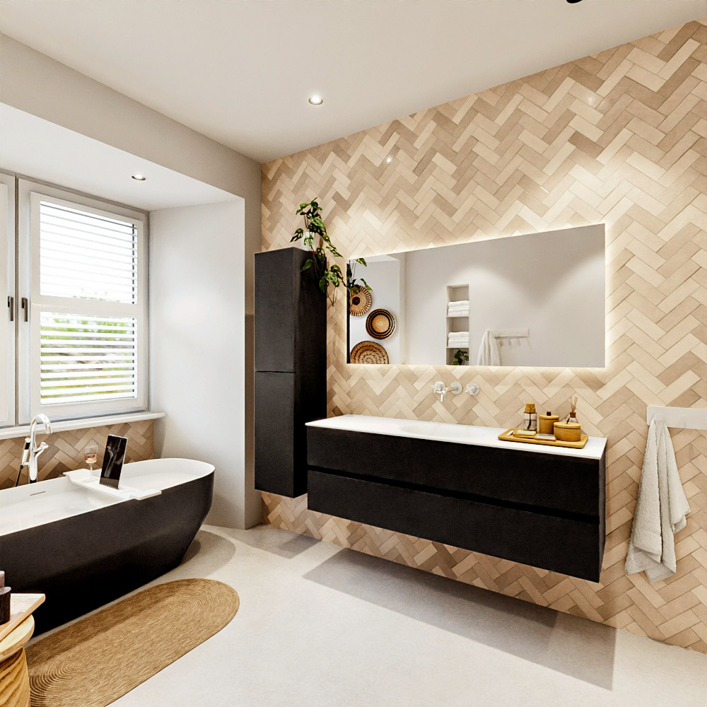 MONDIAZ VICA 150cm mueble de baño Urban 2 cajones. Lavabo MOON Centro sin orificio, color Talc. 4 MONDIAZ VICA 150cm mueble de baño Urban 2 cajones. Lavabo MOON Centro sin orificio, color Talc. - Imagen 4