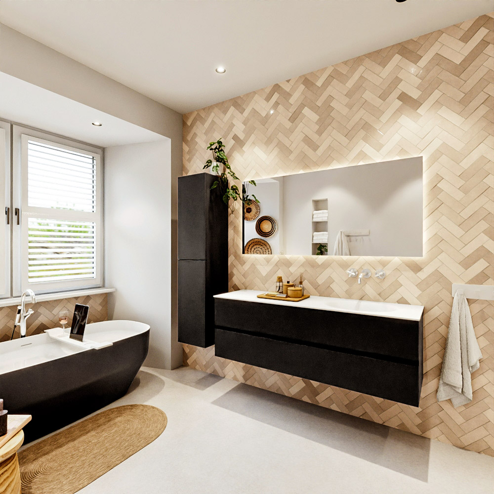 MONDIAZ VICA 150cm mueble de baño Urban 2 cajones. Lavabo MOON Derecho sin orificio, color Talc. 4 MONDIAZ VICA 150cm mueble de baño Urban 2 cajones. Lavabo MOON Derecho sin orificio, color Talc. - Imagen 4
