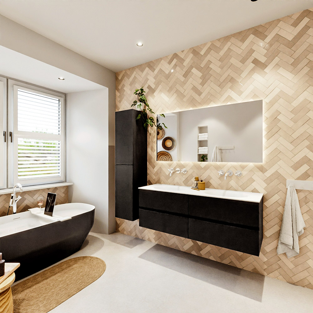 MONDIAZ VICA 140cm mueble de baño Urban 4 cajones. Lavabo MOON Doble sin orificio, color Talc. 4 MONDIAZ VICA 140cm mueble de baño Urban 4 cajones. Lavabo MOON Doble sin orificio, color Talc. - Imagen 4