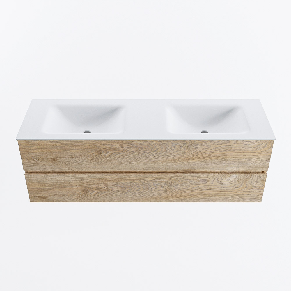 MONDIAZ VICA 150cm mueble de baño Washed Oak 2 cajones. Lavabo CLOUD Doble sin orificio, color Talc. 5 MONDIAZ VICA 150cm mueble de baño Washed Oak 2 cajones. Lavabo CLOUD Doble sin orificio, color Talc. - Imagen 5