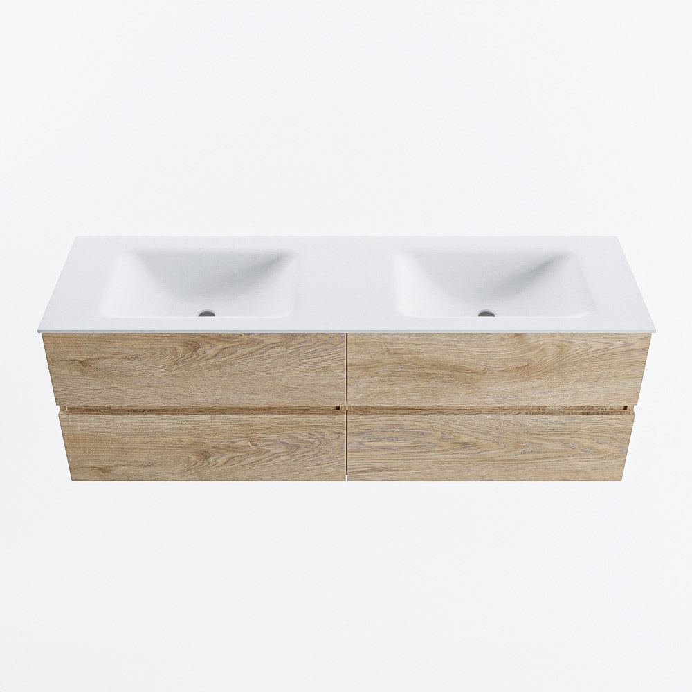 MONDIAZ VICA 150cm mueble de baño Washed Oak 4 cajones. Lavabo CLOUD Doble sin orificio, color Talc. 5 MONDIAZ VICA 150cm mueble de baño Washed Oak 4 cajones. Lavabo CLOUD Doble sin orificio, color Talc. - Imagen 5