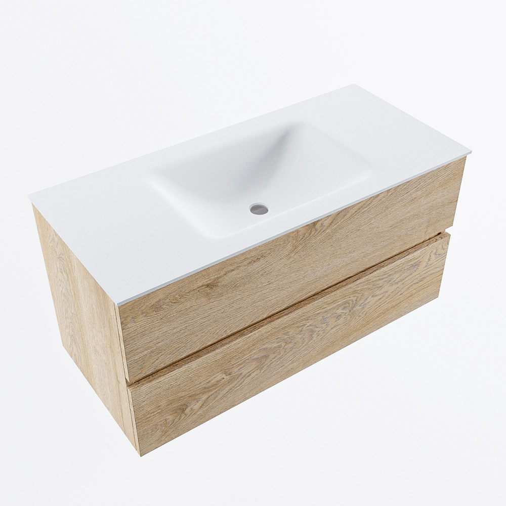 MONDIAZ VICA 100cm mueble de baño Washed Oak 2 cajones. Lavabo CLOUD Centro 1 orificio, color Talc. 6 MONDIAZ VICA 100cm mueble de baño Washed Oak 2 cajones. Lavabo CLOUD Centro 1 orificio, color Talc. - Imagen 6