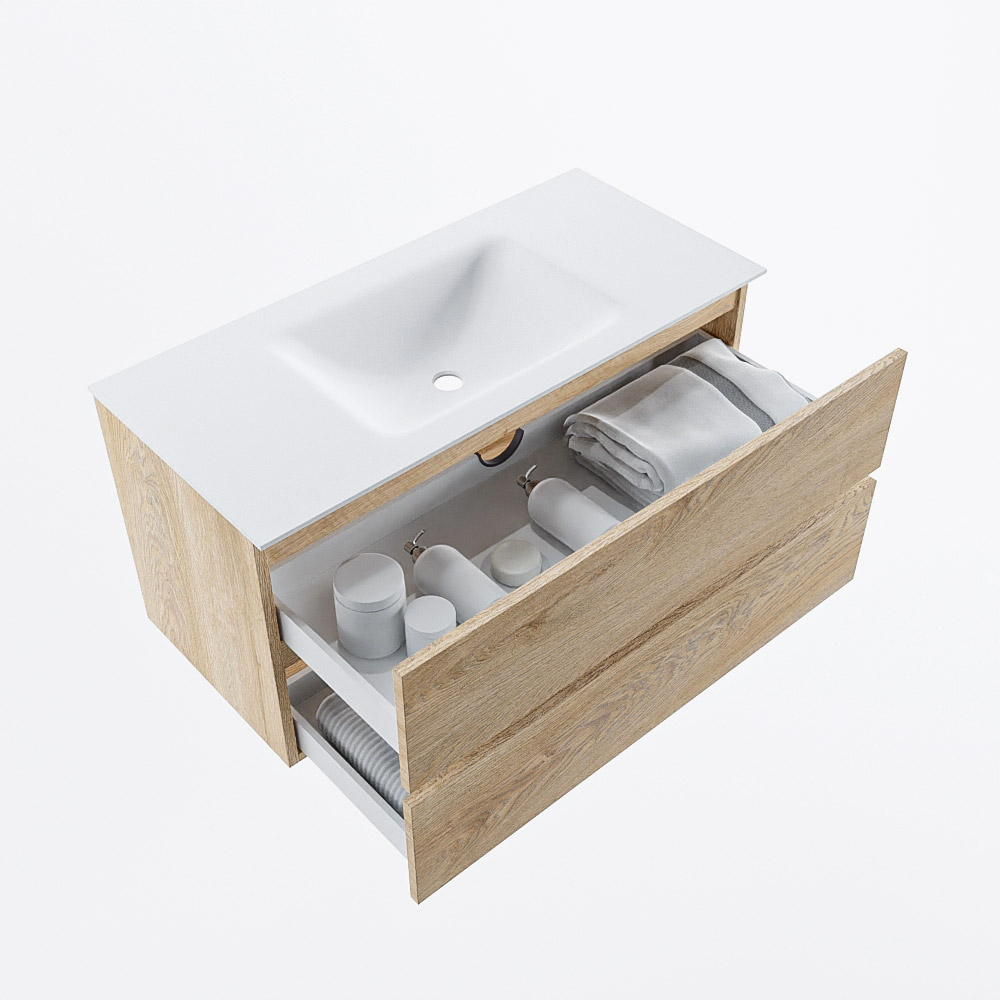 MONDIAZ VICA 100cm mueble de baño Washed Oak 2 cajones. Lavabo CLOUD Centro 1 orificio, color Talc. 7 MONDIAZ VICA 100cm mueble de baño Washed Oak 2 cajones. Lavabo CLOUD Centro 1 orificio, color Talc. - Imagen 7