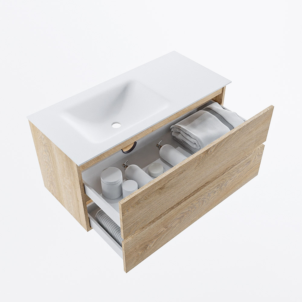 MONDIAZ VICA 100cm mueble de baño Washed Oak 2 cajones. Lavabo CLOUD Izquierda 1 orificio, color Talc. 7 MONDIAZ VICA 100cm mueble de baño Washed Oak 2 cajones. Lavabo CLOUD Izquierda 1 orificio, color Talc. - Imagen 7