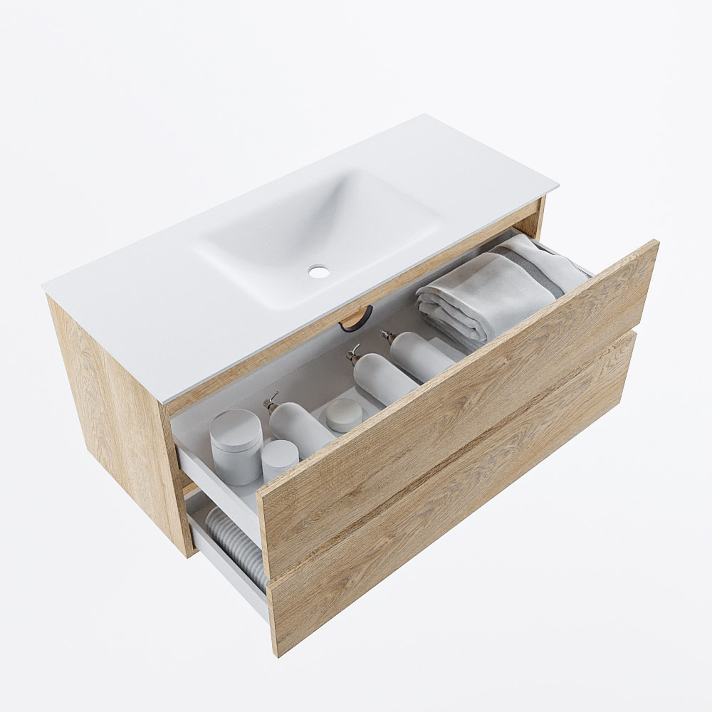 MONDIAZ VICA 110cm mueble de baño Washed Oak 2 cajones. Lavabo CLOUD Centro 1 orificio, color Talc. 7 MONDIAZ VICA 110cm mueble de baño Washed Oak 2 cajones. Lavabo CLOUD Centro 1 orificio, color Talc. - Imagen 7