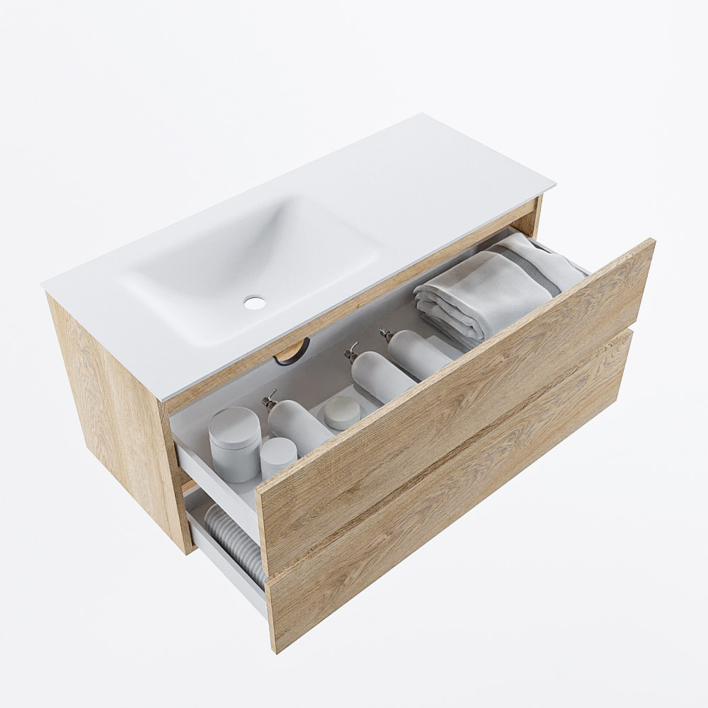 MONDIAZ VICA 110cm mueble de baño Washed Oak 2 cajones. Lavabo CLOUD Izquierda sin orificio, color Talc. 7 MONDIAZ VICA 110cm mueble de baño Washed Oak 2 cajones. Lavabo CLOUD Izquierda sin orificio, color Talc. - Imagen 7