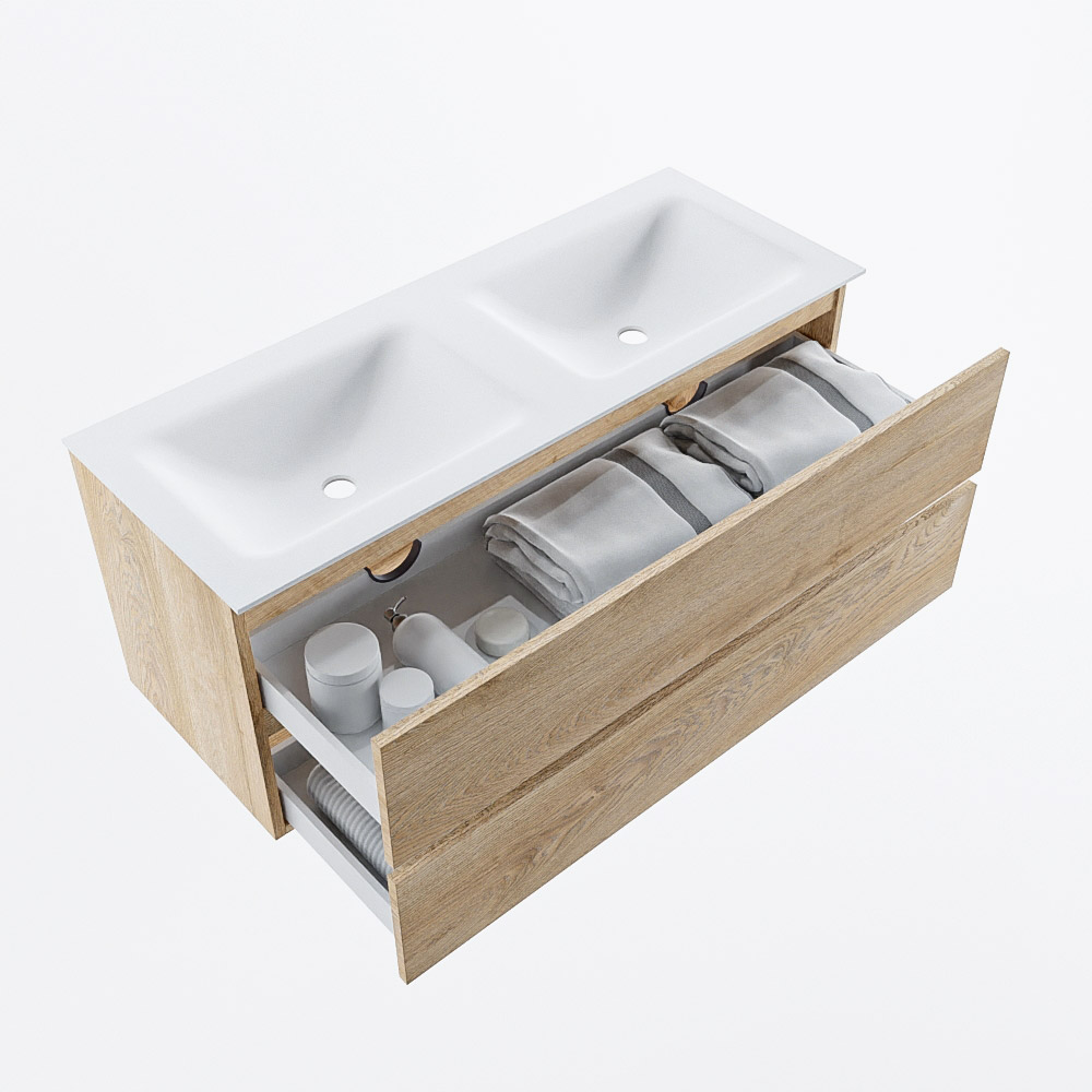 MONDIAZ VICA 120cm mueble de baño Washed Oak 2 cajones. Lavabo CLOUD Doble sin orificio, color Talc. 7 MONDIAZ VICA 120cm mueble de baño Washed Oak 2 cajones. Lavabo CLOUD Doble sin orificio, color Talc. - Imagen 7