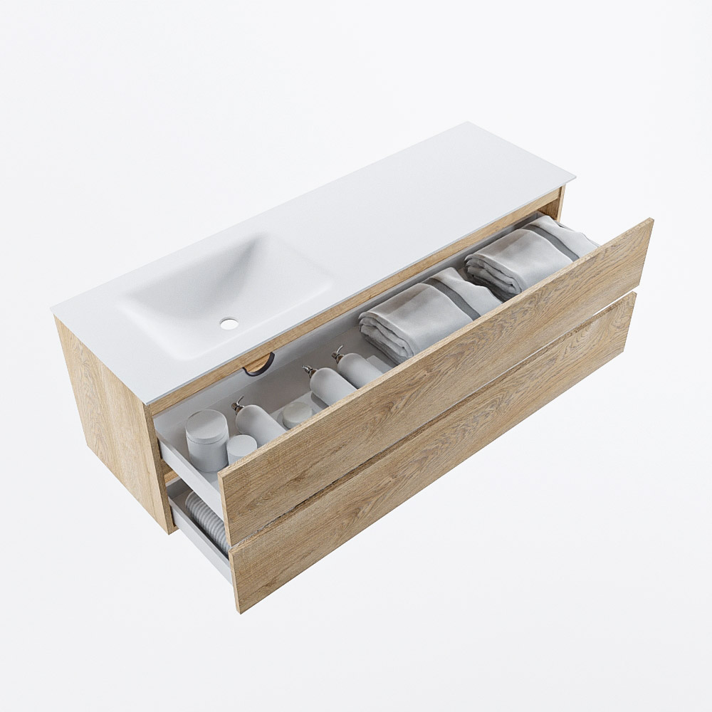 MONDIAZ VICA 150cm mueble de baño Washed Oak 2 cajones. Lavabo CLOUD Izquierda 1 orificio, color Talc. 7 MONDIAZ VICA 150cm mueble de baño Washed Oak 2 cajones. Lavabo CLOUD Izquierda 1 orificio, color Talc. - Imagen 7