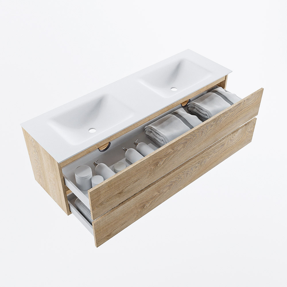 MONDIAZ VICA 150cm mueble de baño Washed Oak 2 cajones. Lavabo CLOUD Doble sin orificio, color Talc. 7 MONDIAZ VICA 150cm mueble de baño Washed Oak 2 cajones. Lavabo CLOUD Doble sin orificio, color Talc. - Imagen 7