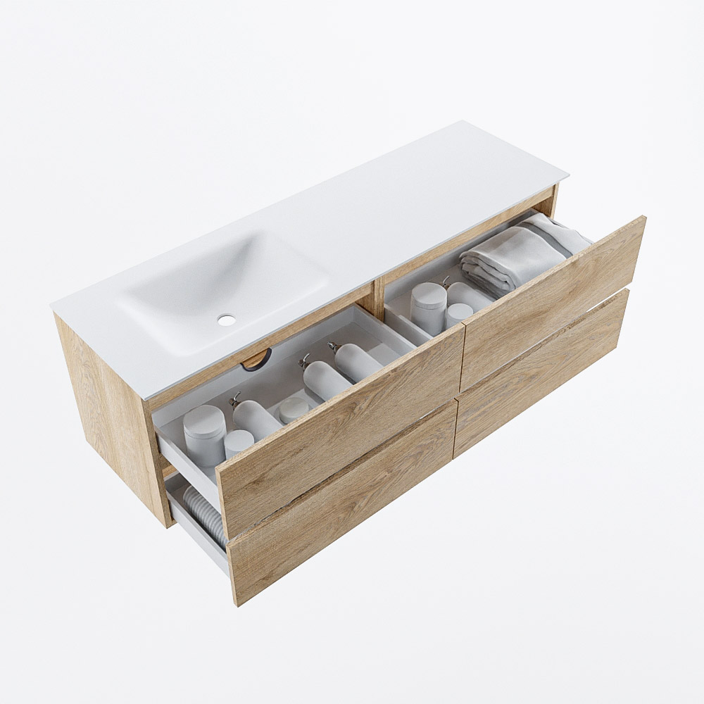 MONDIAZ VICA 150cm mueble de baño Washed Oak 4 cajones. Lavabo CLOUD Izquierda 1 orificio, color Talc. 7 MONDIAZ VICA 150cm mueble de baño Washed Oak 4 cajones. Lavabo CLOUD Izquierda 1 orificio, color Talc. - Imagen 7