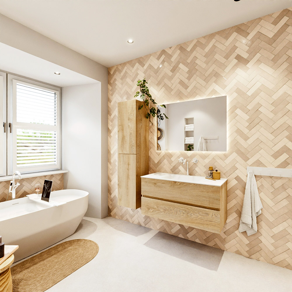 MONDIAZ VICA 100cm mueble de baño Washed Oak 2 cajones. Lavabo CLOUD Centro 1 orificio, color Talc. 4 MONDIAZ VICA 100cm mueble de baño Washed Oak 2 cajones. Lavabo CLOUD Centro 1 orificio, color Talc. - Imagen 4
