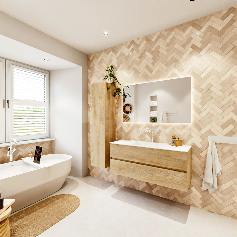 MONDIAZ VICA 120cm mueble de baño Washed Oak 2 cajones. Lavabo CLOUD Centro 1 orificio, color Talc. 4 MONDIAZ VICA 120cm mueble de baño Washed Oak 2 cajones. Lavabo CLOUD Centro 1 orificio, color Talc. - Imagen 4