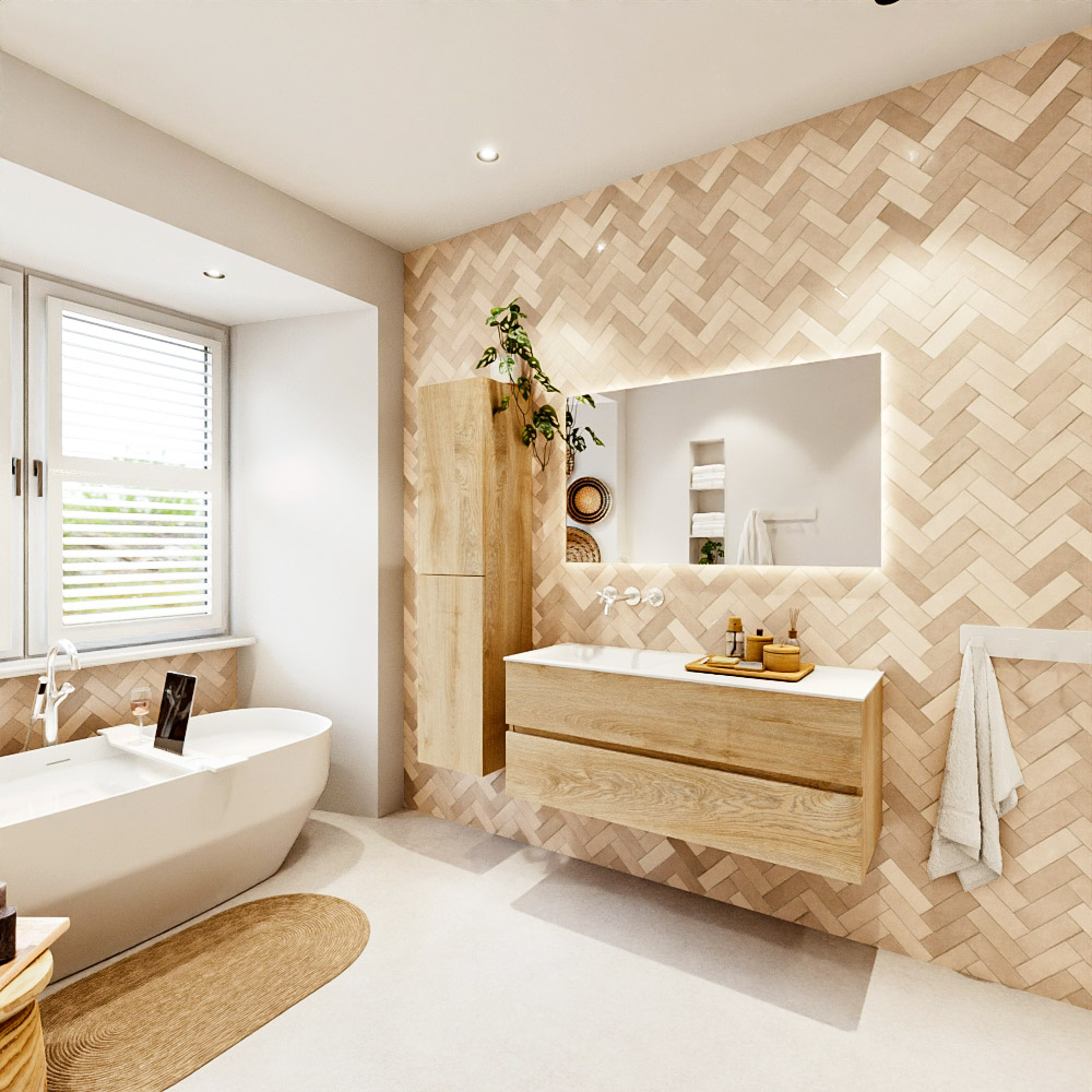 MONDIAZ VICA 120cm mueble de baño Washed Oak 2 cajones. Lavabo CLOUD Izquierda sin orificio, color Talc. 4 MONDIAZ VICA 120cm mueble de baño Washed Oak 2 cajones. Lavabo CLOUD Izquierda sin orificio, color Talc. - Imagen 4