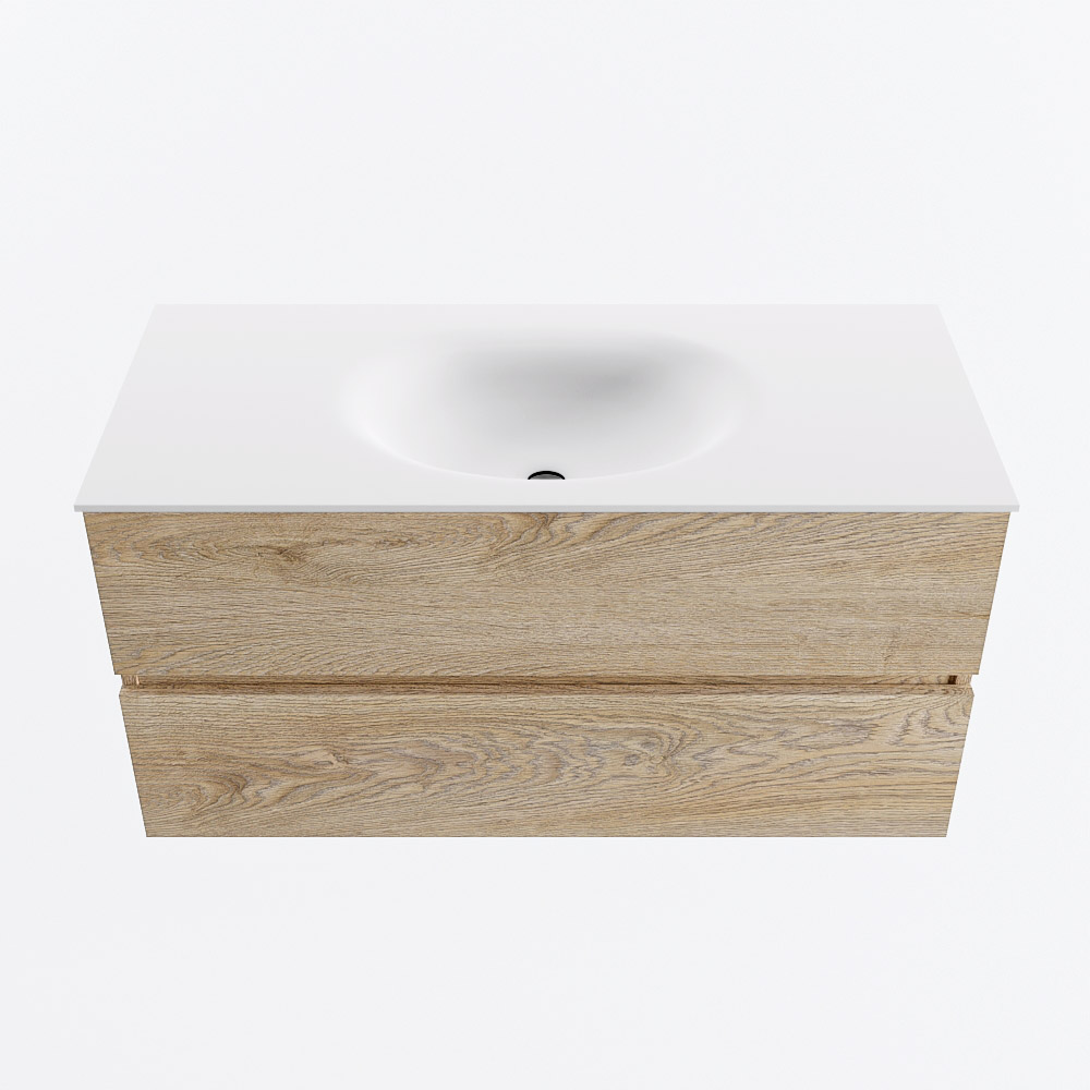 MONDIAZ VICA 100cm mueble de baño Washed Oak 2 cajones. Lavabo MOON Centro sin orificio, color Talc. 5 MONDIAZ VICA 100cm mueble de baño Washed Oak 2 cajones. Lavabo MOON Centro sin orificio, color Talc. - Imagen 5