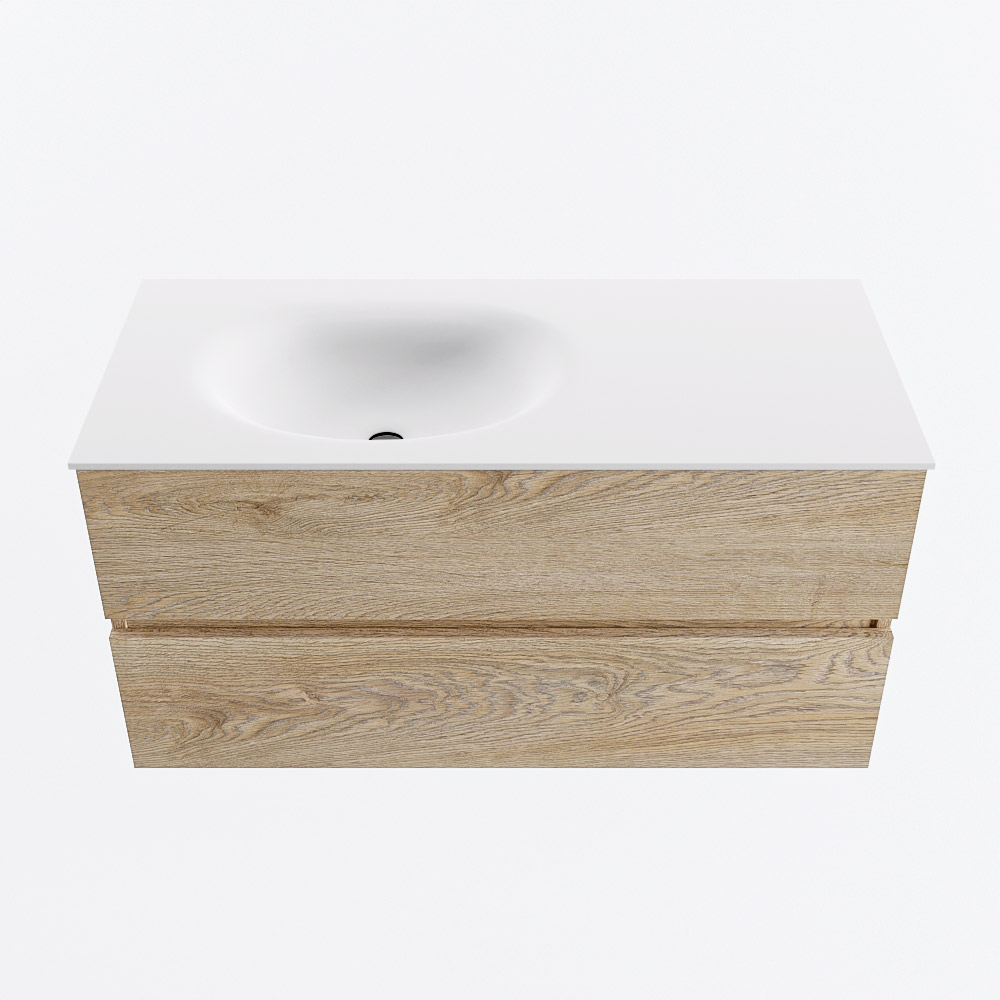 MONDIAZ VICA 100cm mueble de baño Washed Oak 2 cajones. Lavabo MOON Izquierda sin orificio, color Talc. 5 MONDIAZ VICA 100cm mueble de baño Washed Oak 2 cajones. Lavabo MOON Izquierda sin orificio, color Talc. - Imagen 5