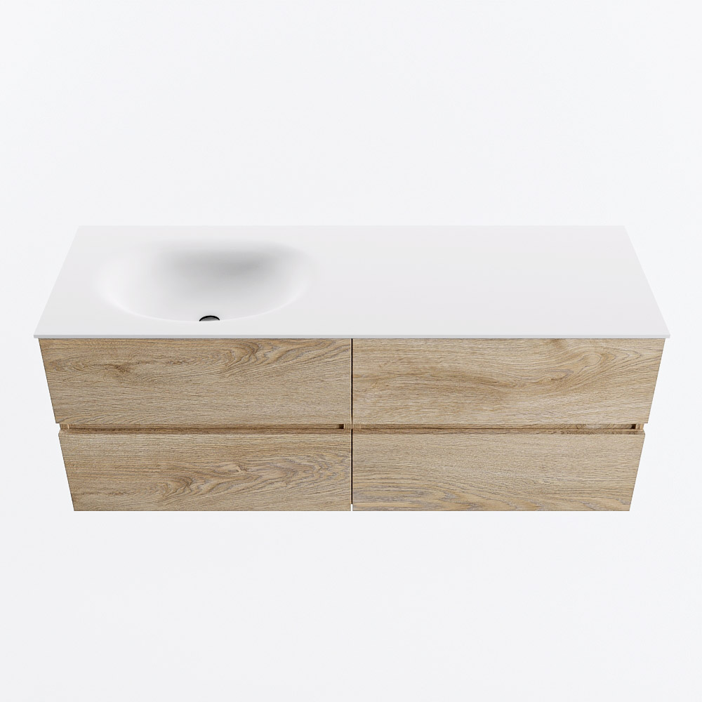 MONDIAZ VICA 130cm mueble de baño Washed Oak 4 cajones. Lavabo MOON Izquierda sin orificio, color Talc. 5 MONDIAZ VICA 130cm mueble de baño Washed Oak 4 cajones. Lavabo MOON Izquierda sin orificio, color Talc. - Imagen 5