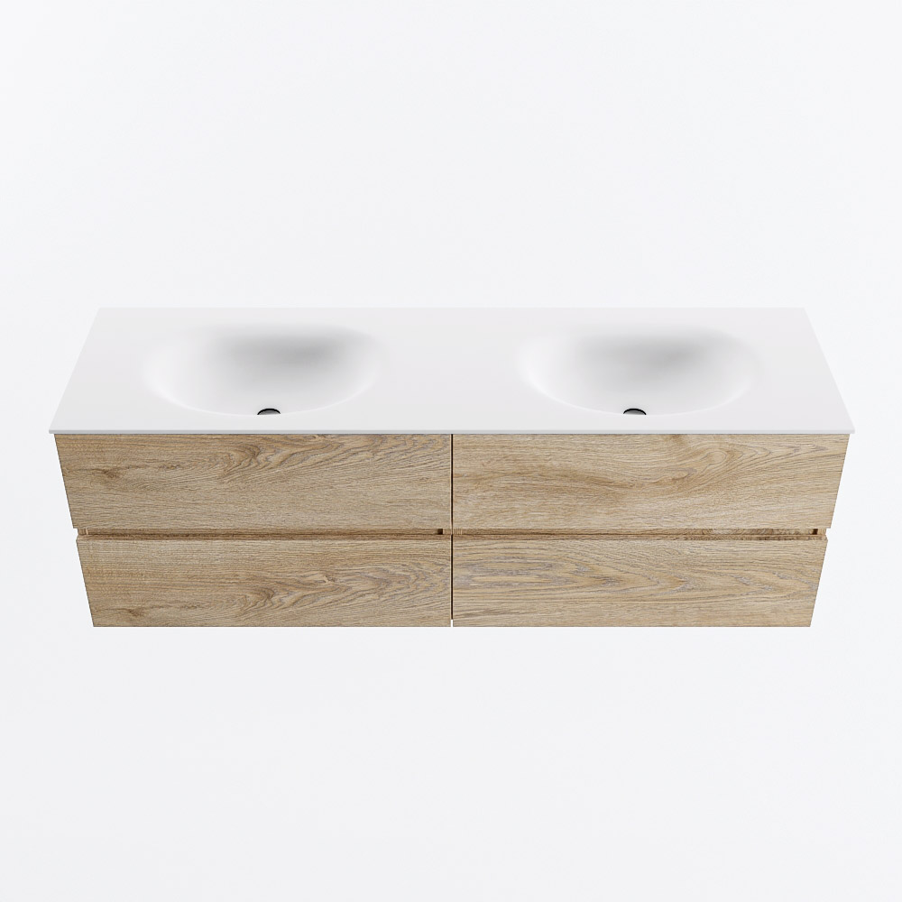 MONDIAZ VICA 150cm mueble de baño Washed Oak 4 cajones. Lavabo MOON Doble sin orificio, color Talc. 5 MONDIAZ VICA 150cm mueble de baño Washed Oak 4 cajones. Lavabo MOON Doble sin orificio, color Talc. - Imagen 5