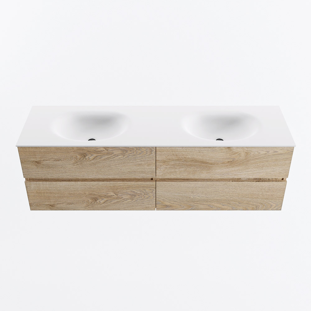 MONDIAZ VICA 160cm mueble de baño Washed Oak 4 cajones. Lavabo MOON Doble 2 orificios, color Talc. 5 MONDIAZ VICA 160cm mueble de baño Washed Oak 4 cajones. Lavabo MOON Doble 2 orificios, color Talc. - Imagen 5