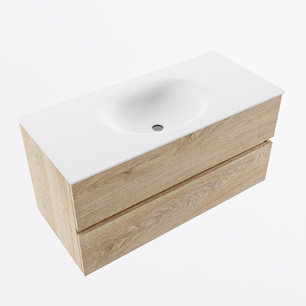 MONDIAZ VICA 100cm mueble de baño Washed Oak 2 cajones. Lavabo MOON Centro sin orificio, color Talc. 6 MONDIAZ VICA 100cm mueble de baño Washed Oak 2 cajones. Lavabo MOON Centro sin orificio, color Talc. - Imagen 6