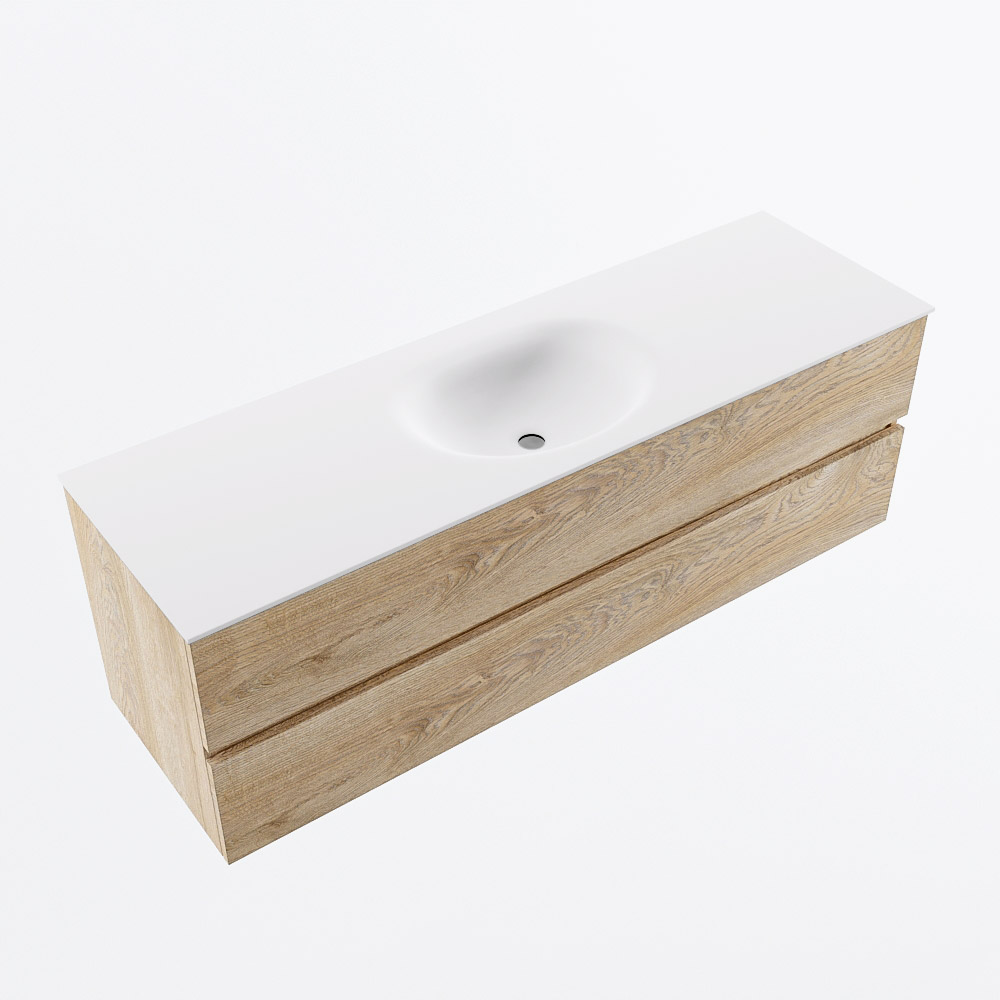 MONDIAZ VICA 150cm mueble de baño Washed Oak 2 cajones. Lavabo MOON Centro sin orificio, color Talc. 6 MONDIAZ VICA 150cm mueble de baño Washed Oak 2 cajones. Lavabo MOON Centro sin orificio, color Talc. - Imagen 6