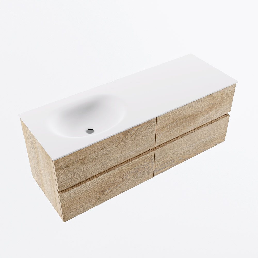 MONDIAZ VICA 130cm mueble de baño Washed Oak 4 cajones. Lavabo MOON Izquierda sin orificio, color Talc. 6 MONDIAZ VICA 130cm mueble de baño Washed Oak 4 cajones. Lavabo MOON Izquierda sin orificio, color Talc. - Imagen 6