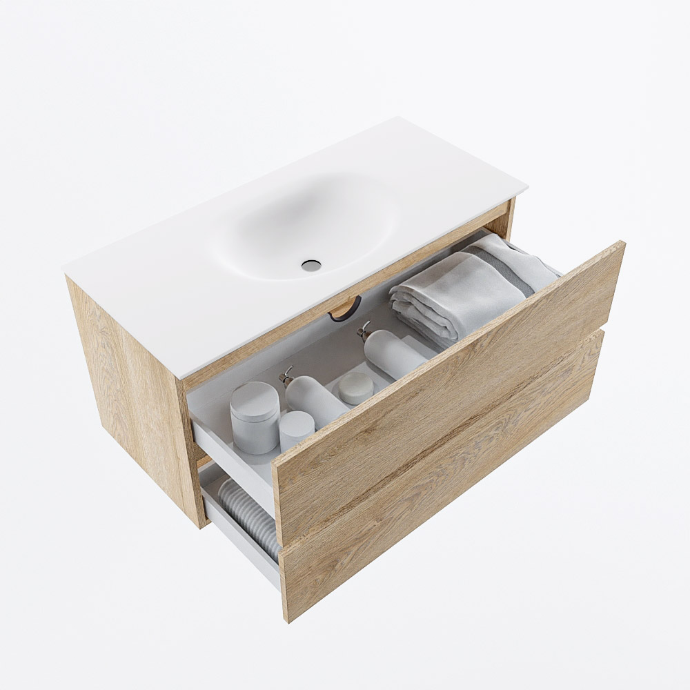 MONDIAZ VICA 100cm mueble de baño Washed Oak 2 cajones. Lavabo MOON Centro sin orificio, color Talc. 7 MONDIAZ VICA 100cm mueble de baño Washed Oak 2 cajones. Lavabo MOON Centro sin orificio, color Talc. - Imagen 7