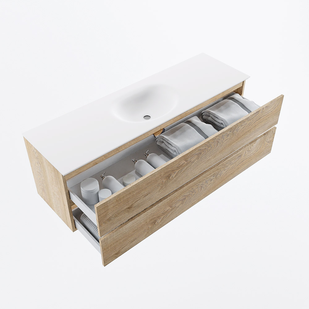 MONDIAZ VICA 150cm mueble de baño Washed Oak 2 cajones. Lavabo MOON Centro sin orificio, color Talc. 7 MONDIAZ VICA 150cm mueble de baño Washed Oak 2 cajones. Lavabo MOON Centro sin orificio, color Talc. - Imagen 7