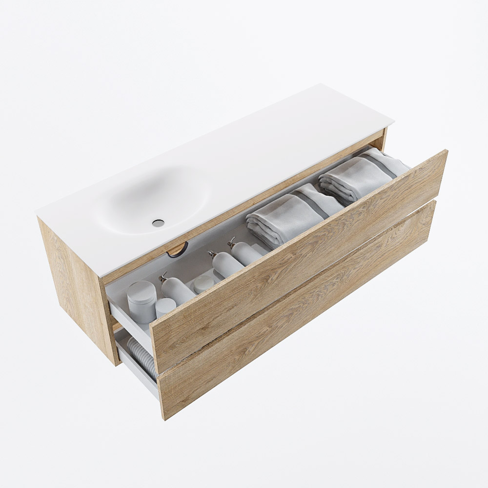 MONDIAZ VICA 150cm mueble de baño Washed Oak 2 cajones. Lavabo MOON Izquierda sin orificio, color Talc. 7 MONDIAZ VICA 150cm mueble de baño Washed Oak 2 cajones. Lavabo MOON Izquierda sin orificio, color Talc. - Imagen 7