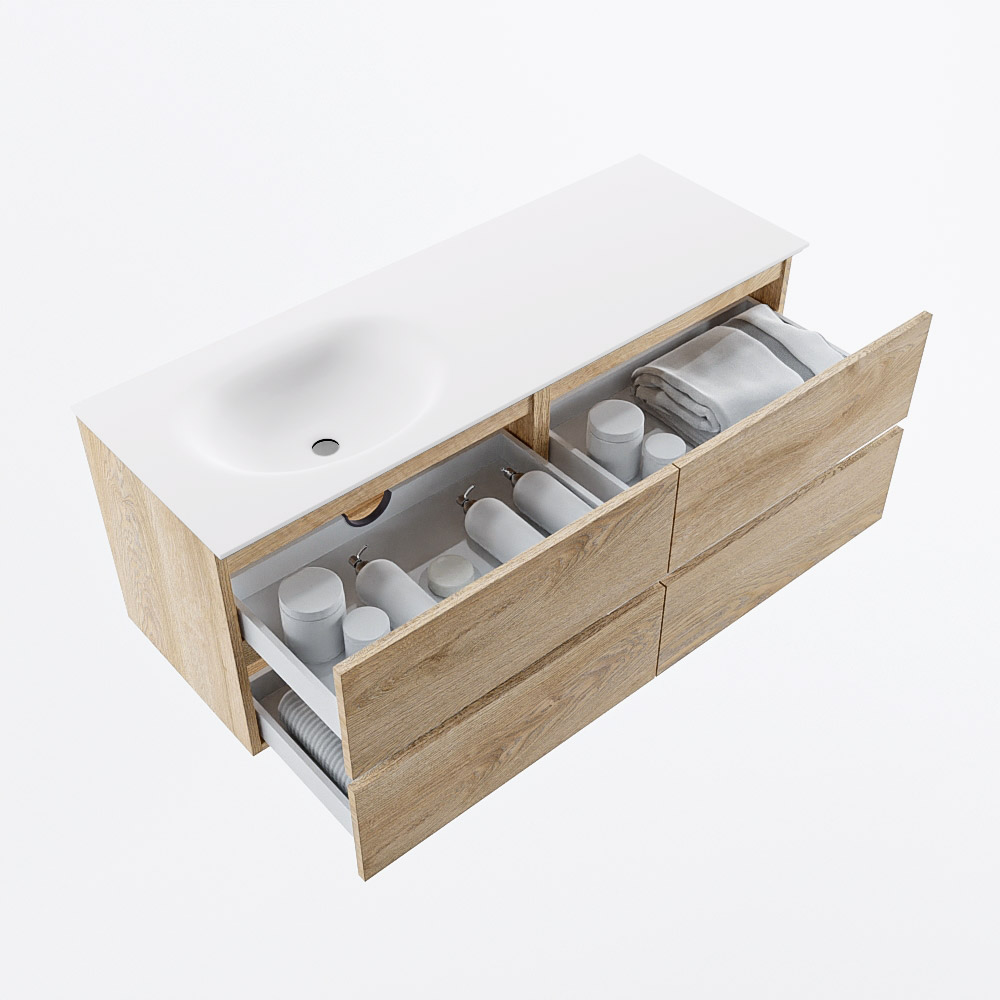 MONDIAZ VICA 130cm mueble de baño Washed Oak 4 cajones. Lavabo MOON Izquierda sin orificio, color Talc. 7 MONDIAZ VICA 130cm mueble de baño Washed Oak 4 cajones. Lavabo MOON Izquierda sin orificio, color Talc. - Imagen 7