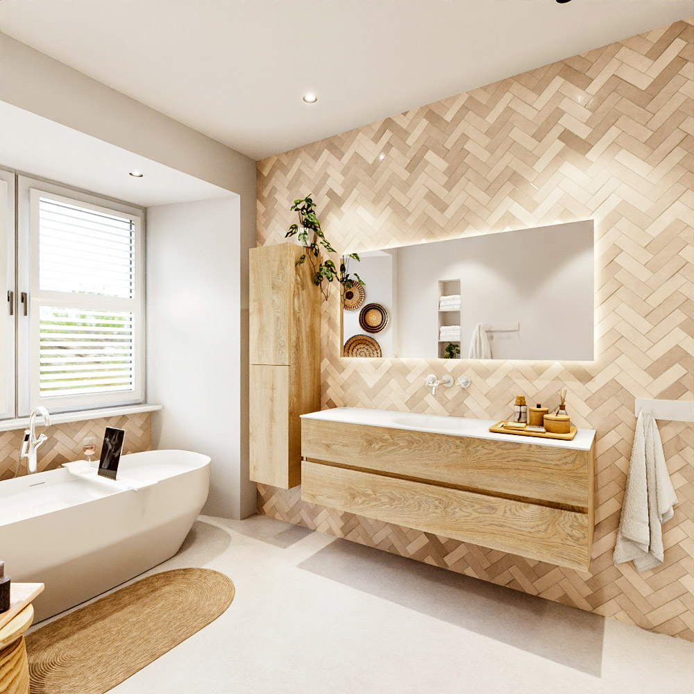 MONDIAZ VICA 150cm mueble de baño Washed Oak 2 cajones. Lavabo MOON Centro sin orificio, color Talc. 4 MONDIAZ VICA 150cm mueble de baño Washed Oak 2 cajones. Lavabo MOON Centro sin orificio, color Talc. - Imagen 4