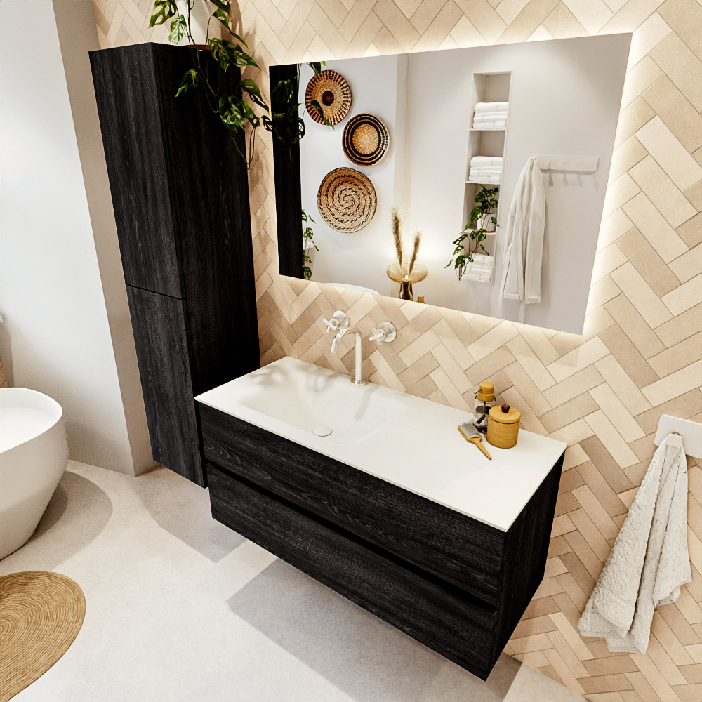 MONDIAZ VICA 110cm mueble de baño Antracite 2 cajones. Lavabo CLOUD Izquierda 1 orificio, color Talc. 1 MONDIAZ VICA 110cm mueble de baño Antracite 2 cajones. Lavabo CLOUD Izquierda 1 orificio