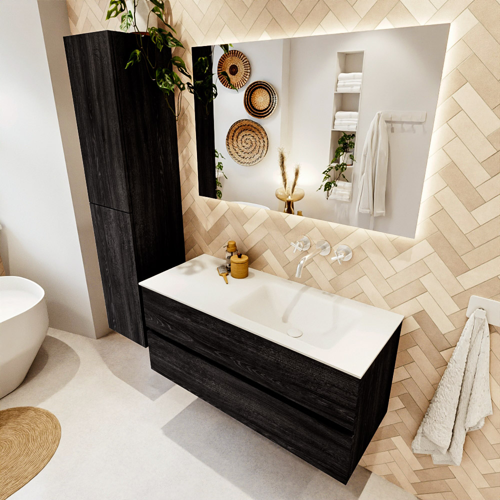 MONDIAZ VICA 110cm mueble de baño Antracite 2 cajones. Lavabo CLOUD Derecho sin orificio, color Talc. 1 MONDIAZ VICA 110cm mueble de baño Antracite 2 cajones. Lavabo CLOUD Derecho sin orificio